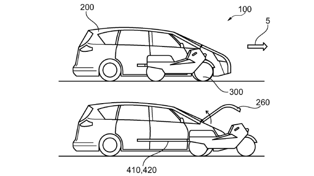 Ford Filed A Patent For A Motorcycle That Comes Out Of A Car