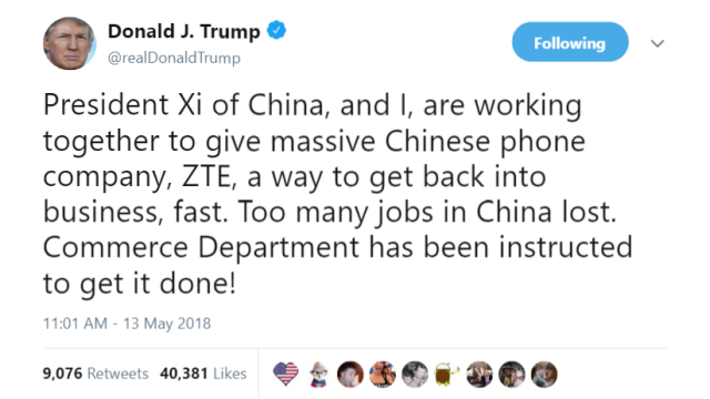 What The Heck Is Even Going On With This Trump Tweet About ZTE And Chinese Jobs