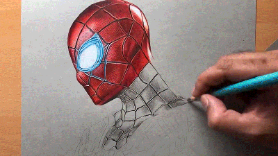 Watch This Artist Create A Photo Realistic Portrait Of The Iron Spider Using Just Coloured Pencils