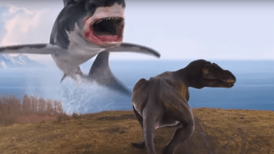 Good Morning, Here’s Footage Of A Shark Fighting A T-Rex From The Final Sharknado Film