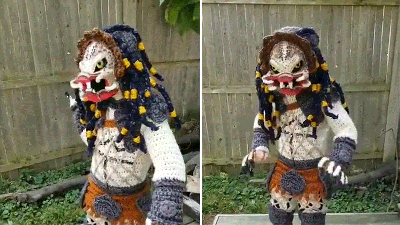 Just Give This Kid Wearing A Hand-Crocheted Predator Costume All The Halloween Candy