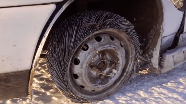 Here’s What Happens When You Drive A Car With Tires Made Of 3,000 Nails
