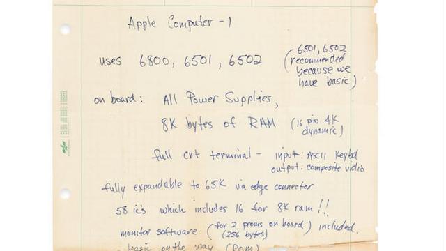 For Sale: A Handwritten Apple I Spec Sheet By Steve Jobs