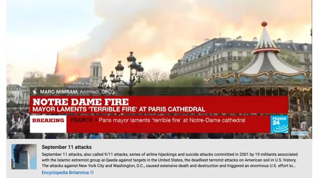 YouTube On Notre Dame Fire: Did You Know 9/11 Was Real?