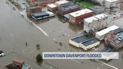 Downtown Davenport, Iowa Floods After Temporary Levees Fail