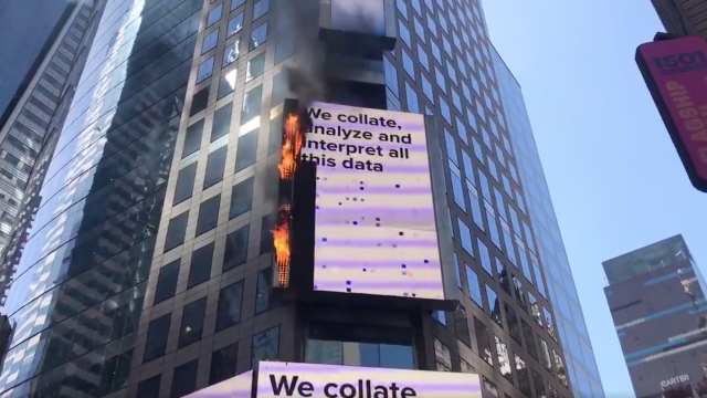 A Times Square Billboard Went Up In Flames And Somehow Continued To Display Ads