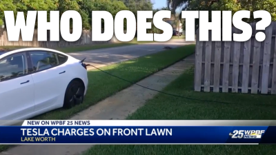 Entitled Tesla Jackass Parks On Stranger’s Lawn, Steals Electricity For 12 Hours