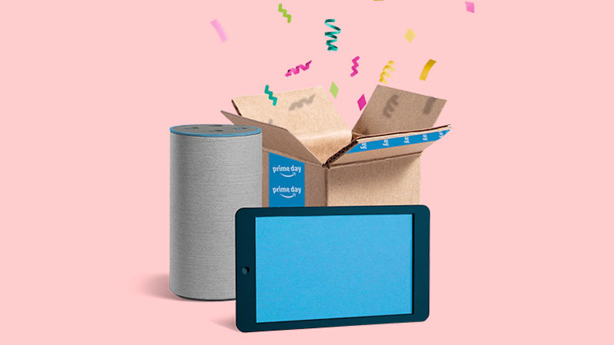Amazon Prime Day on pastel pink background.