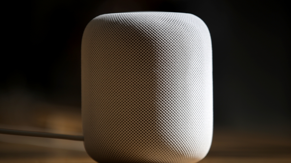 The new Apple HomePod is displayed at an Apple Store