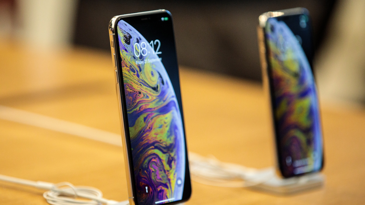 The iPhone XS Max and the iPhone XS on display at the Apple Regent Street store during their launch on September 21, 2018 in London