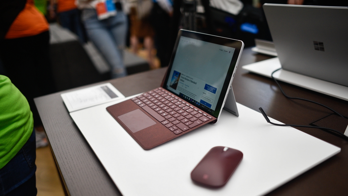 A Microsoft Surface device on display at the Microsoft store opening on July 11, 2019