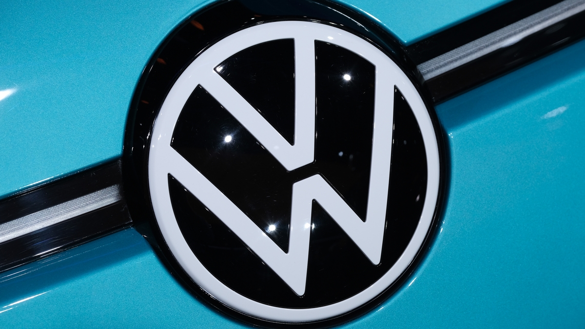 The new Volkswagen logo is seen on the hood of the new Volkswagen ID.3 electric car at the 2019 IAA Frankfurt Auto Show