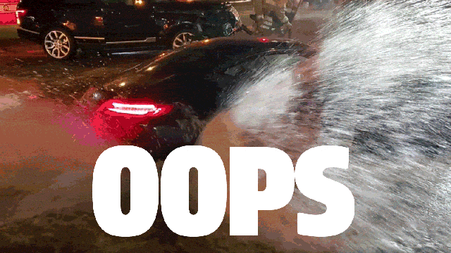 Somebody Drives A Mercedes Into A Hydrant And It’s A Spectacular Mess