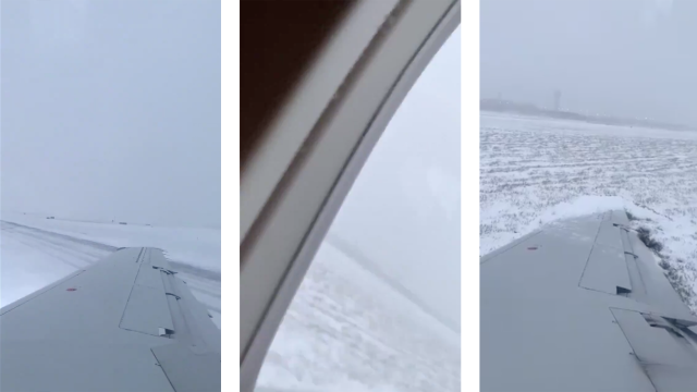 Plane Stops During Snowy Landing By Stabbing Wing Into Ground
