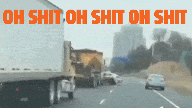 Driver Of Big-Arse Truck Somehow Doesn’t See The Car He’s Shoving Sideways Across A Highway
