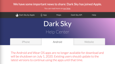 Apple Buys Dark Sky, Kills Android App And API