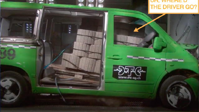 Here’s What Happens When A Van Filled With 770 Kilos Of Concrete Blocks Crashes Into A Wall