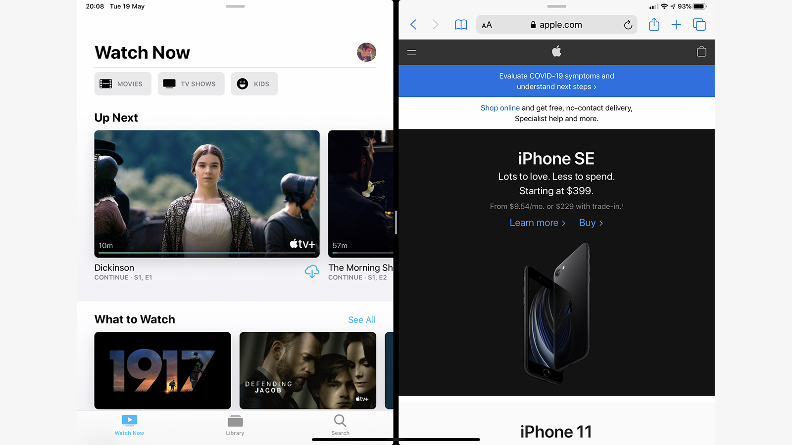 Apps in Split View on iPadOS. (Screenshot: Gizmodo)