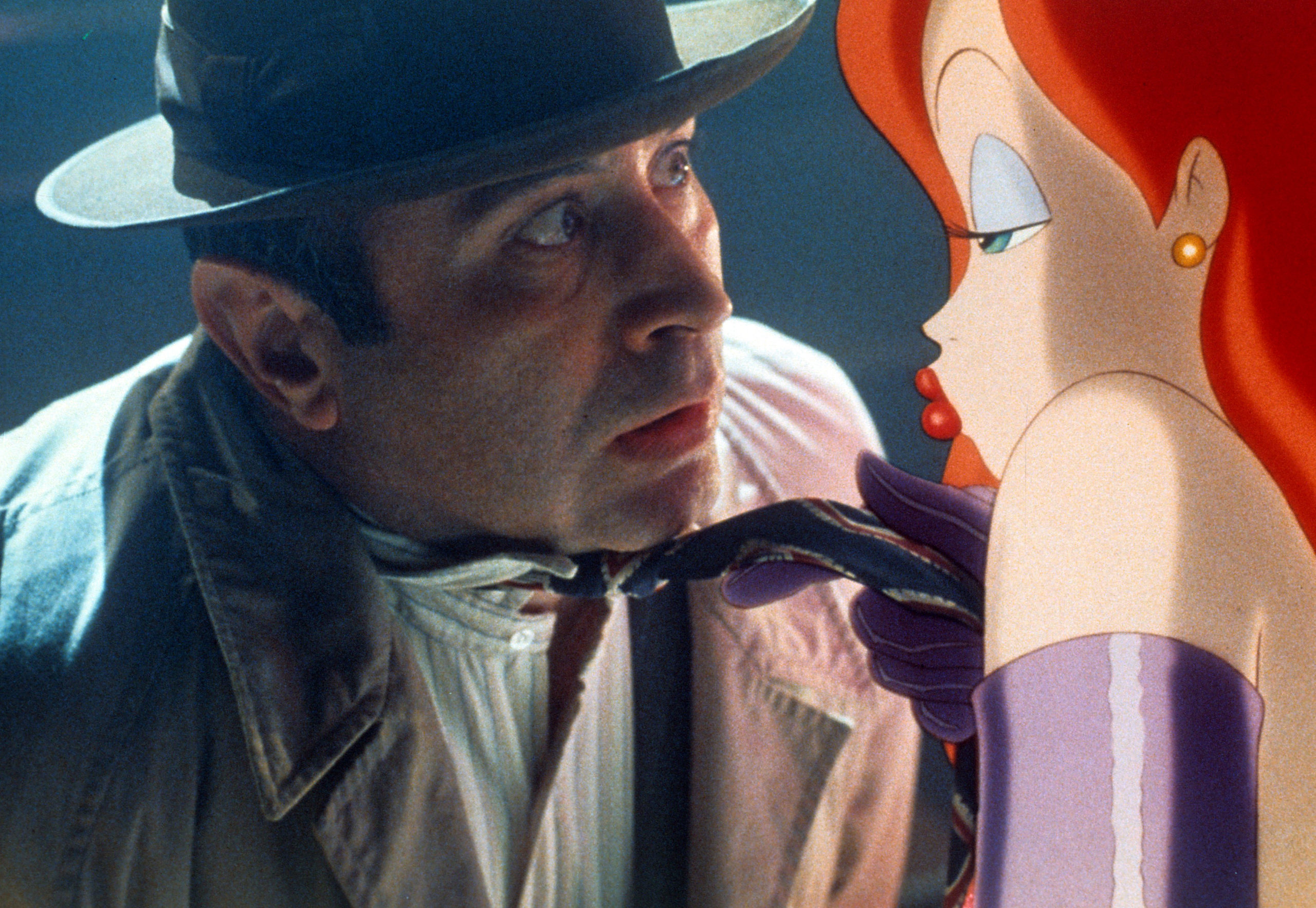 Bob Hoskins and Jessica Rabbit in a scene from the film. (Image: Disney, Getty)
