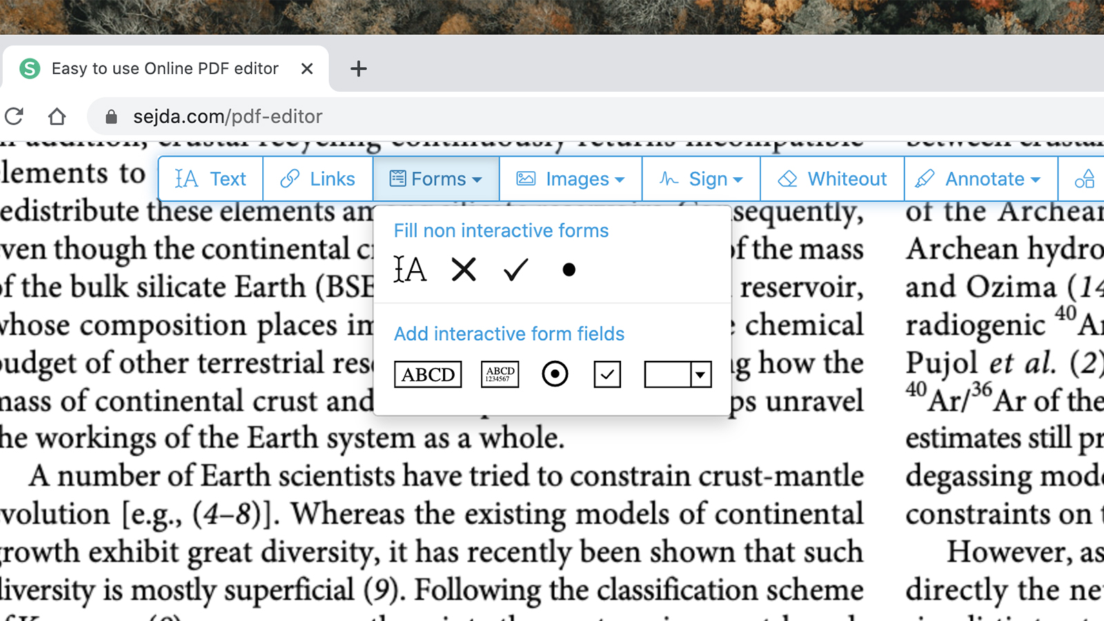 Sejda includes PDF editing and annotation tools. (Screenshot: Gizmodo)