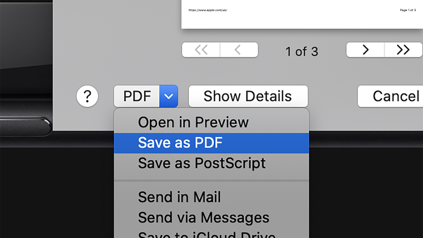 Saving PDFs from the print dialog in macOS. (Screenshot: Gizmodo)