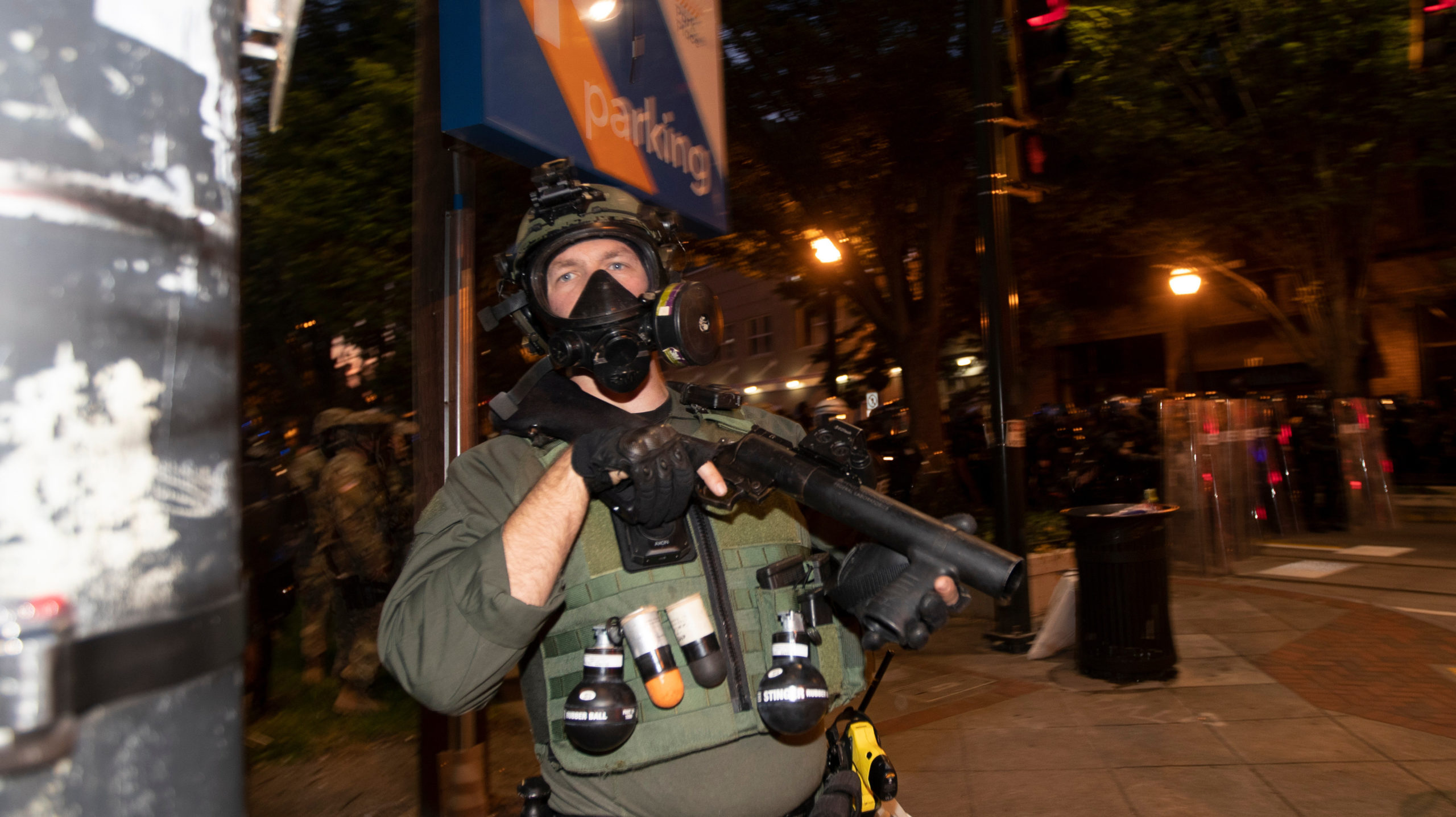 A police officer readies a grenade launcher in Atlanta, Georgia on June 1, 2020. (Photo: John Bazemore, AP)