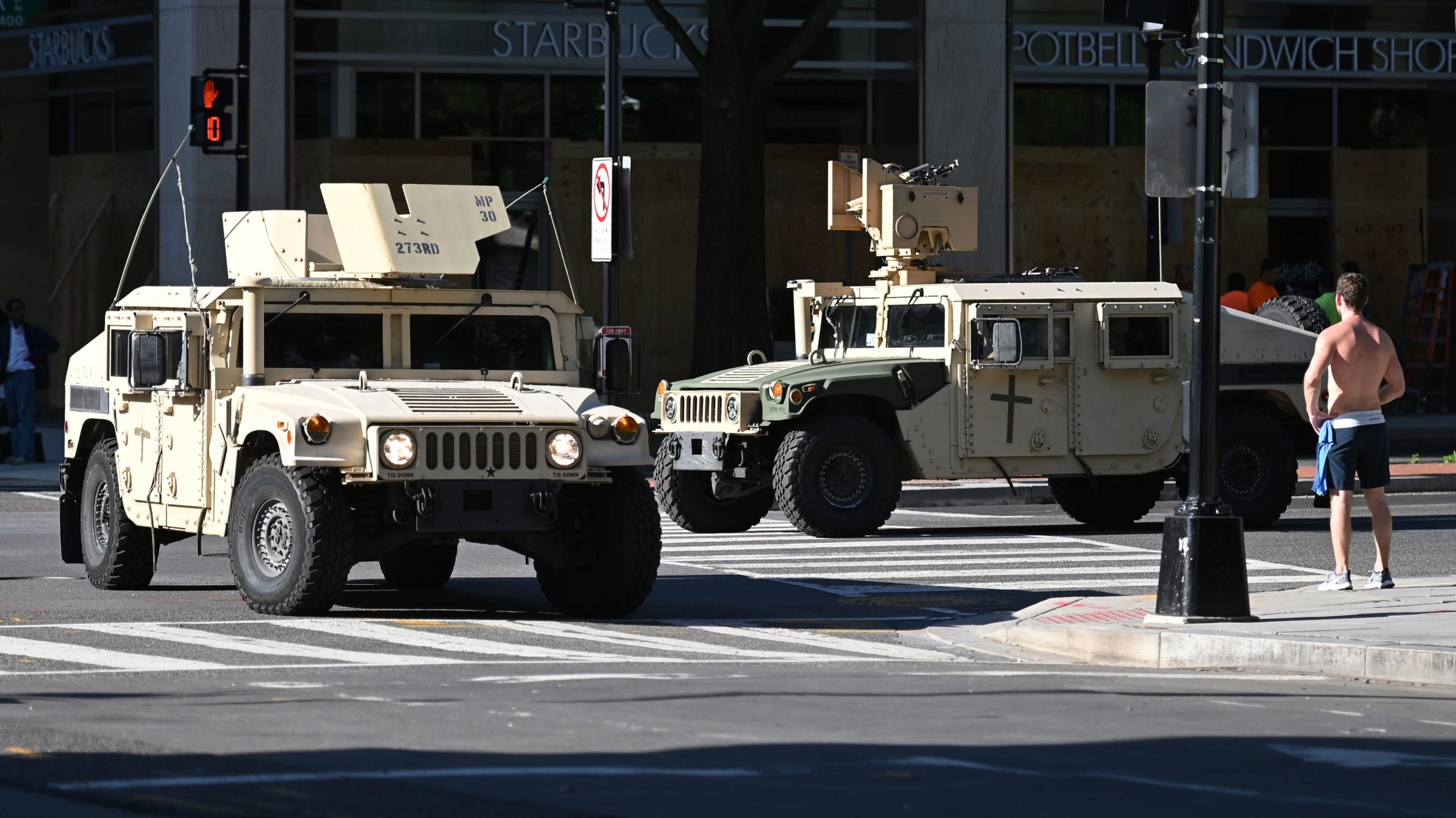 Military trucks deploy throughout downtown DC on June 1, 2020. (Photo: Mandel Ngan, AFP via Getty Images)