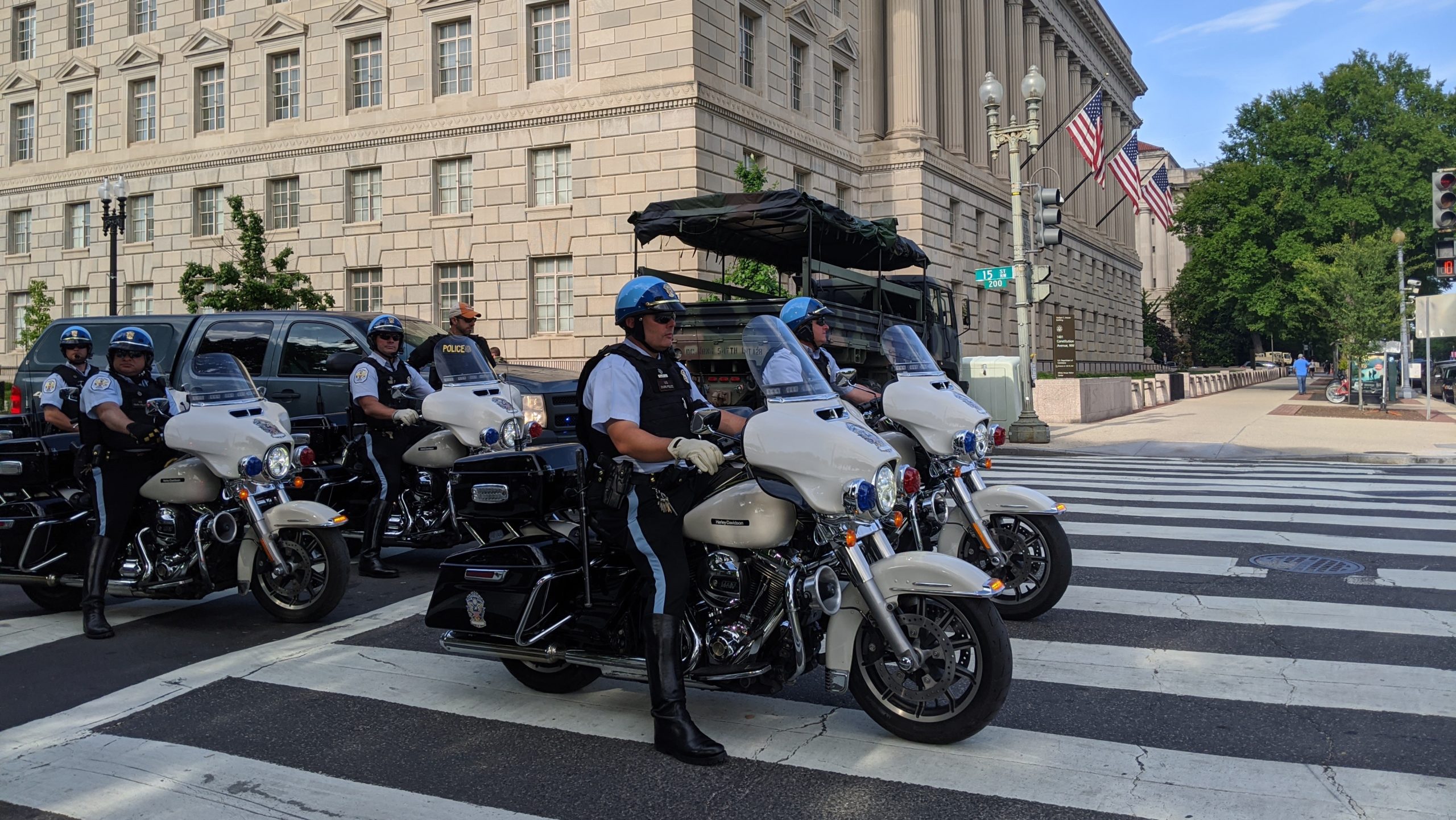 U.S. Park Police patrolling on motorcycles near the National Mall. (Photo: Tom McKay, Gizmodo)