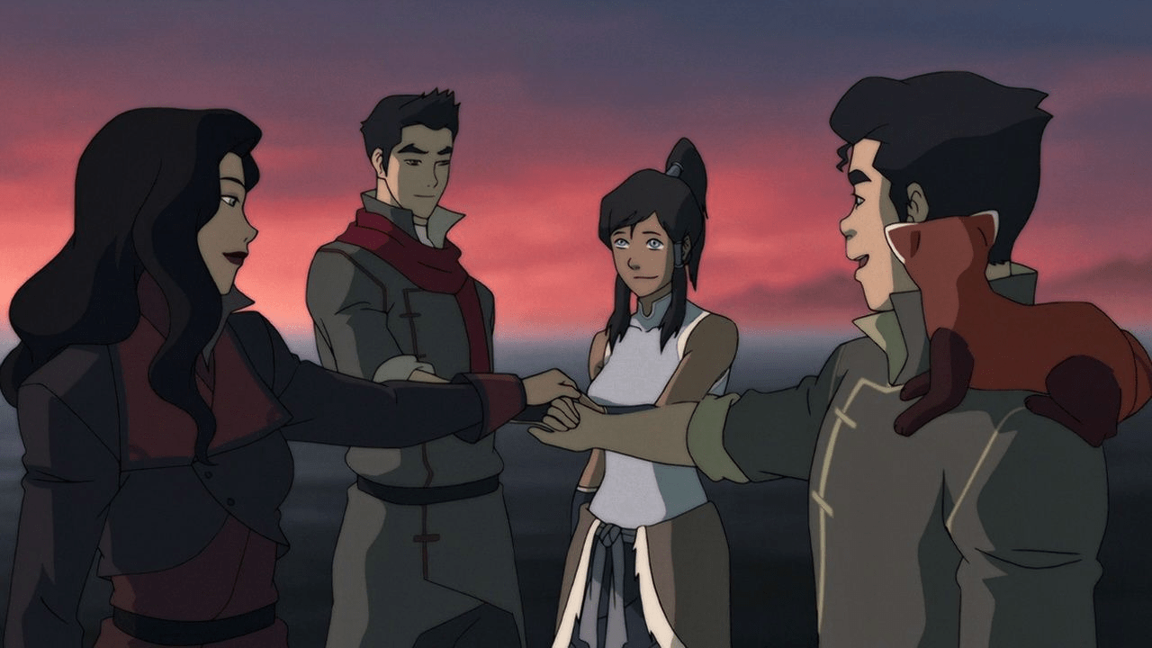 Korra, Bolin, Asami, and Mako form a new Team Avatar. (Image: Nickelodeon )