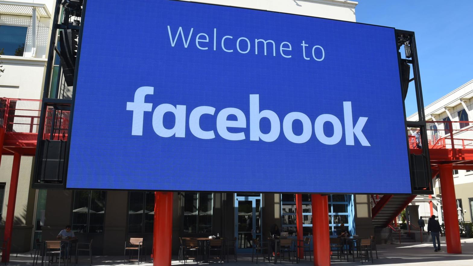 A giant digital sign is seen at Facebook's corporate headquarters campus in Menlo Park, California. (Photo: Josh Edelson, Getty Images)