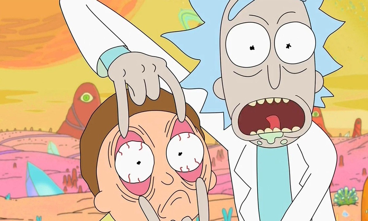 Rick forcing Morty to see something. (Image: Adult Swim)