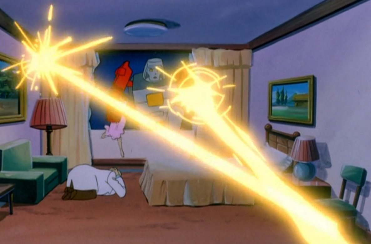 Note: None of the humans' lasers hurt GoBots in the least, so the only thing they could possibly achieve is killing Mira. (Image: Warner Media)