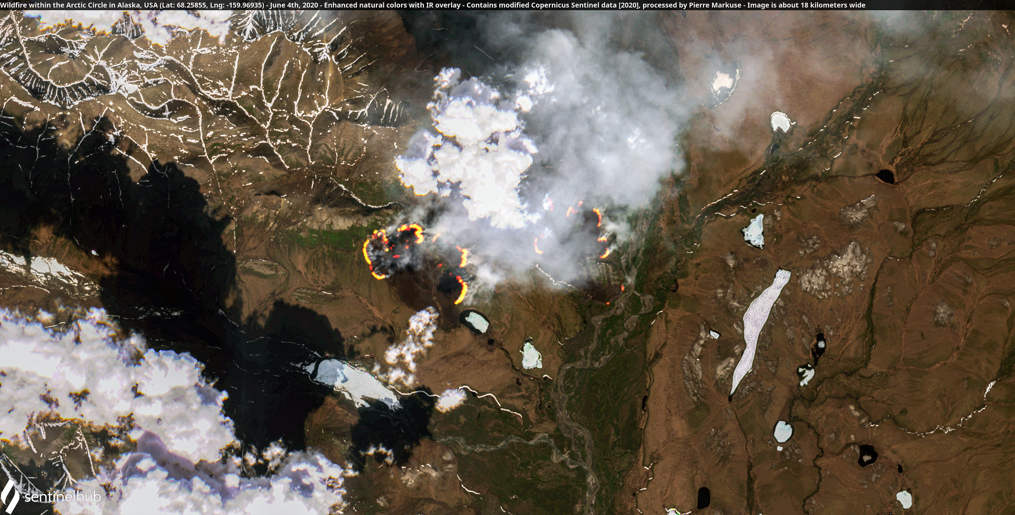 Wildfire within the Arctic Circle in Alaska on June 4th, 2020. (Image: Pierre Markuse, Flickr)