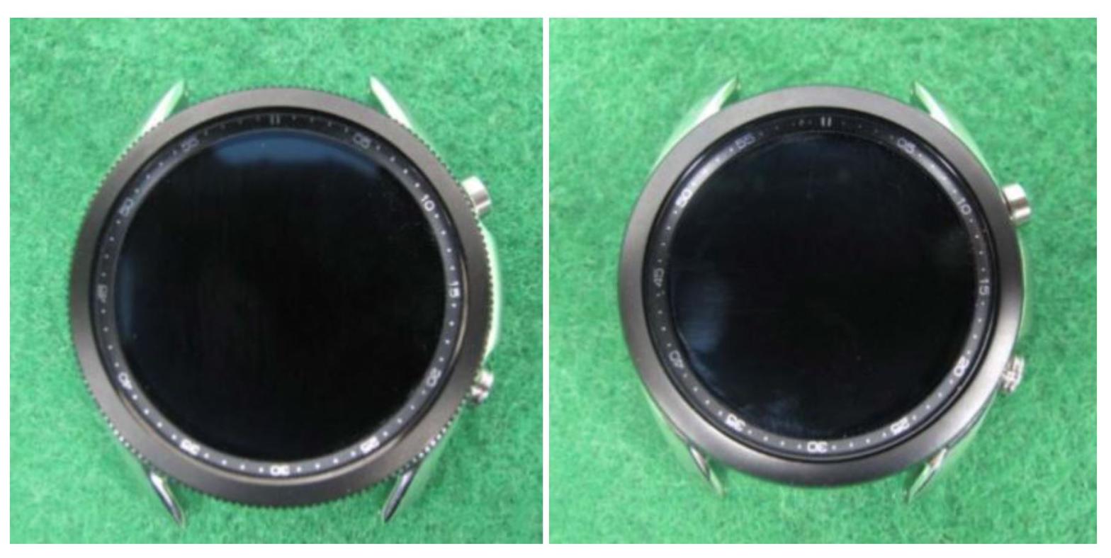 Some alleged pics of the Galaxy Watch 3: model number SM-R840 (left) and SM-R850 (right). (Screenshot: Samsung (via Naver))