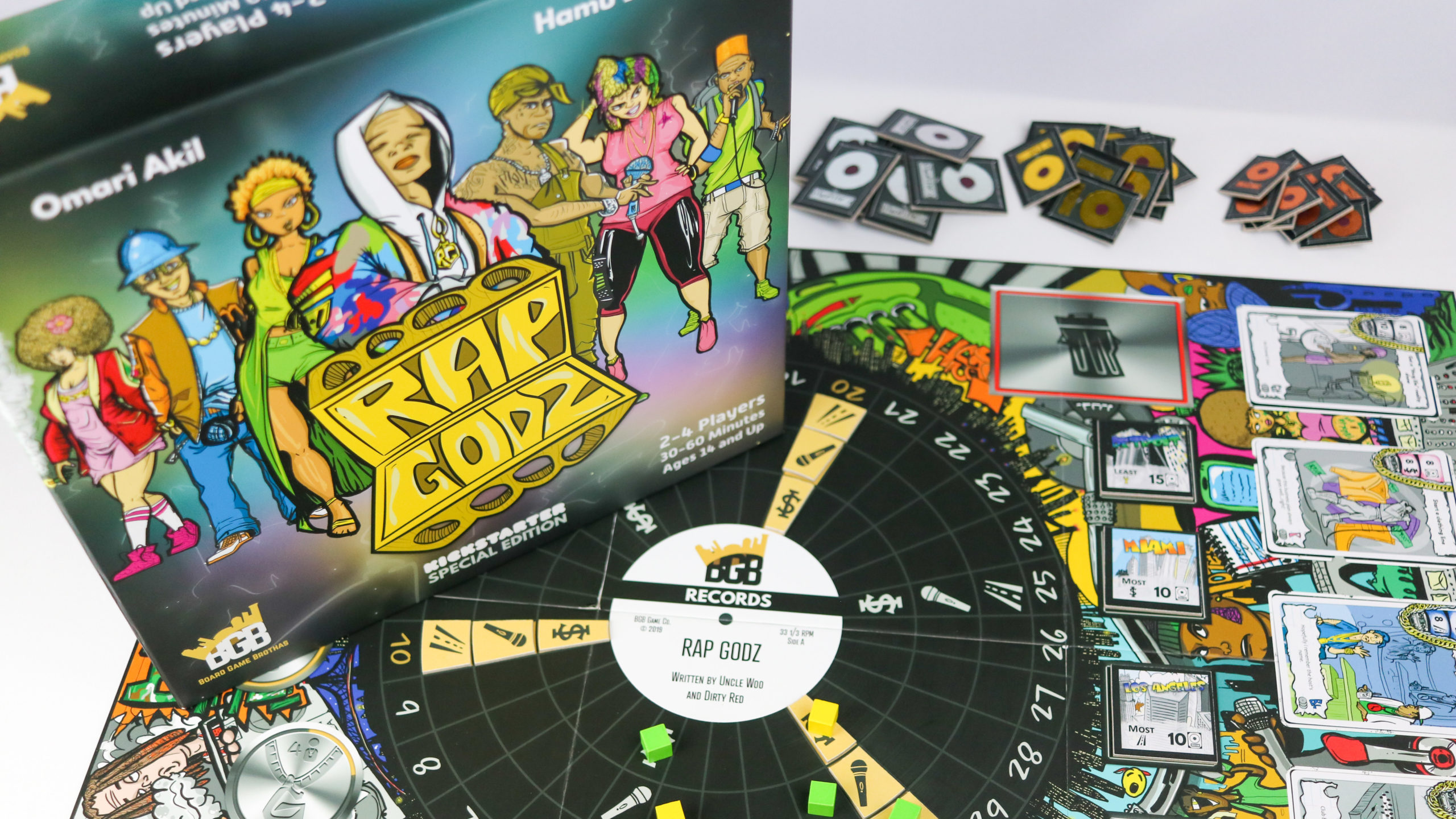 A look at the box art and board setup for Rap Godz. (Photo: Board Game Brothas)
