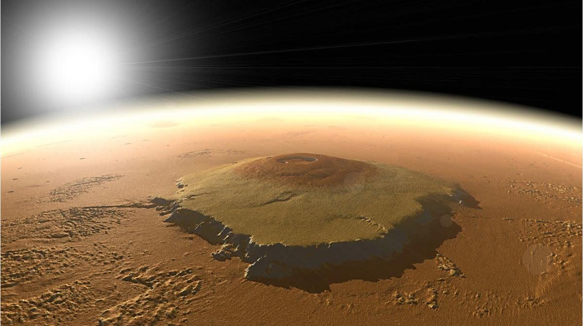 Computer-generated depiction of Olympus Mons. (Image: NASA/MOLA Science Team/ O. de Goursac, Adrian Lark)