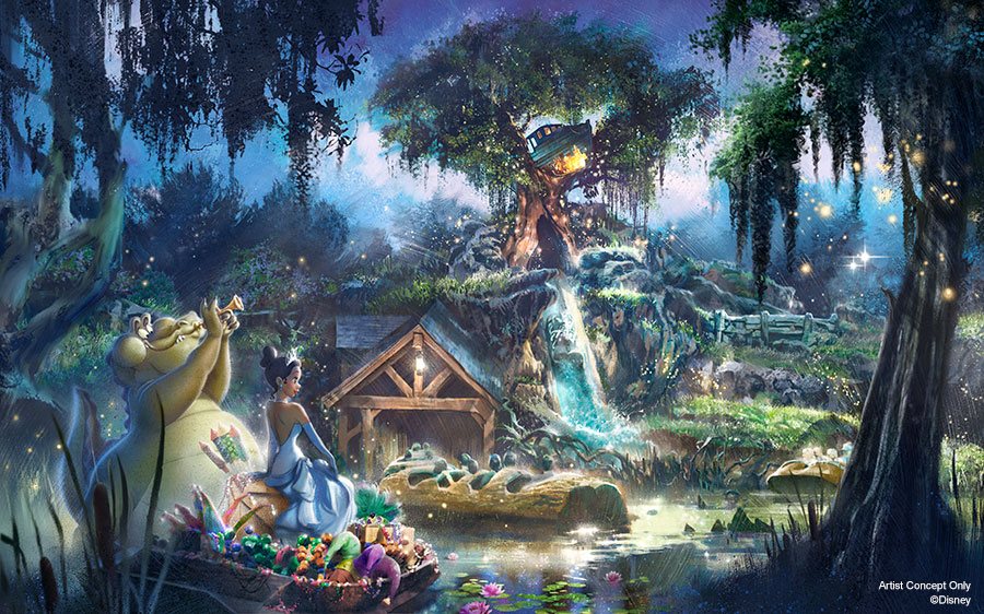 Concept art of the new Princess and Frog retheming of Splash Mountain. (Image: Disney Parks)