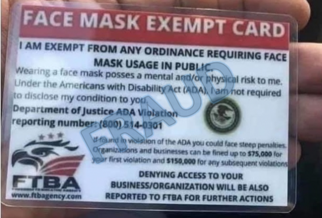 The ‘Face Mask Exemption’ Cards With a Federal Seal on Them Are a Total Fraud