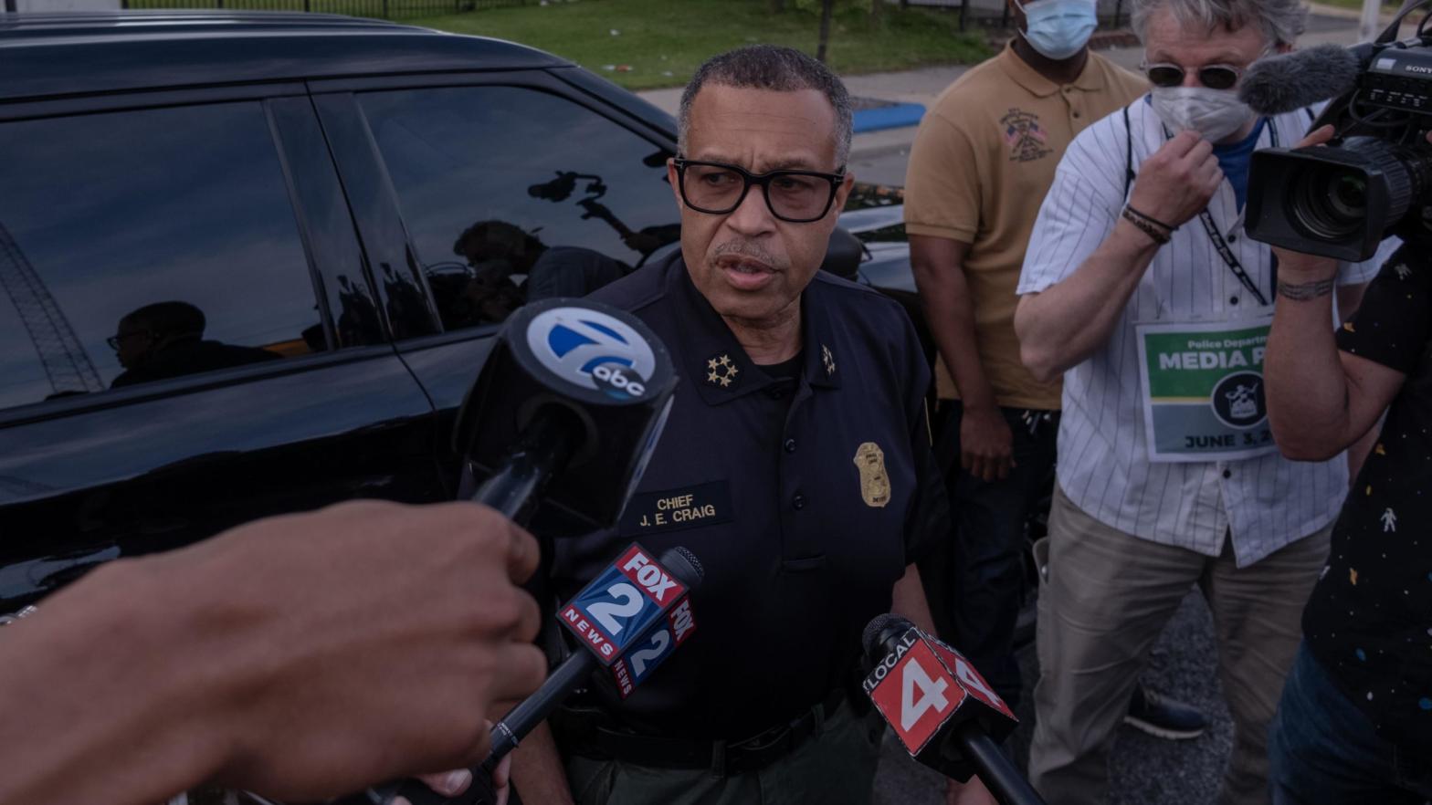 The Chief of Detroit Police James Craig speaks with the press about the protests taking place in Detroit, Michigan, June 3,2020  (Photo: Seth Herald, Getty Images)