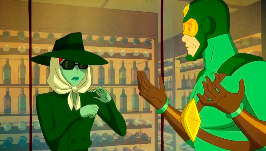 Ivy wearing a disguise so no one realises she's dating Kite Man. (Image: DC Universe)