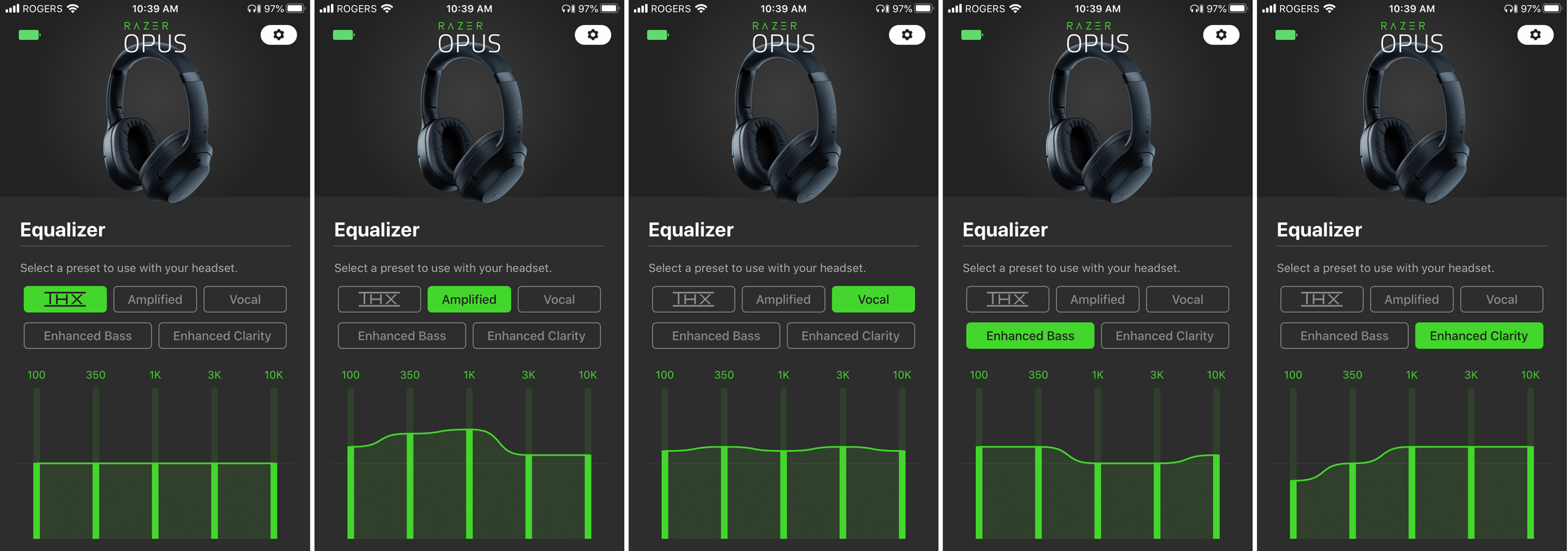 The Razer Opus mobile app is very limited, allowing users to select from just five equaliser presets. (Photo: Andrew Liszewski)