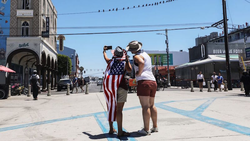Venice Beach, California on July 4, 2020. Beaches in Los Angeles County, including Venice Beach, are closed through the July 4 holiday weekend in order to slow the spread of coronavirus. (Photo: Mario Tama, Getty Images)