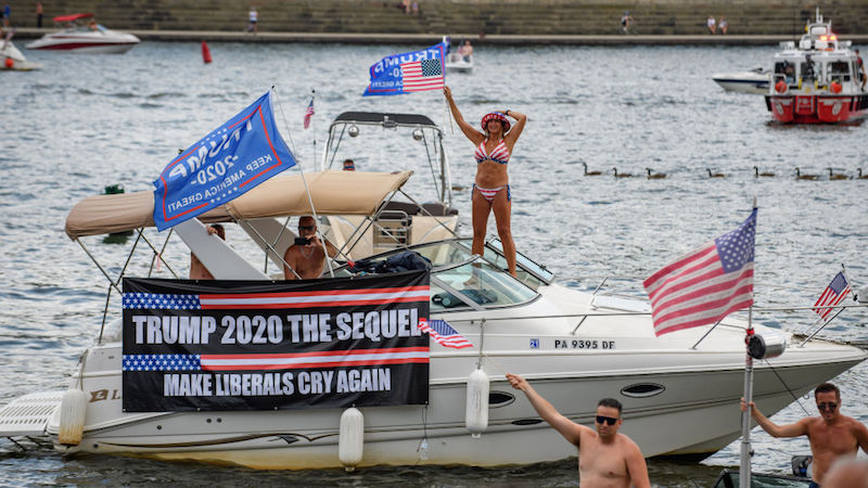 Pittsburgh, Pennsylvania on July 4, 2020. About 30 boats and 50 supporters gathered for a boat parade to support the re-election of President Donald Trump. (Photo: Jeff Swensen, Getty Images)