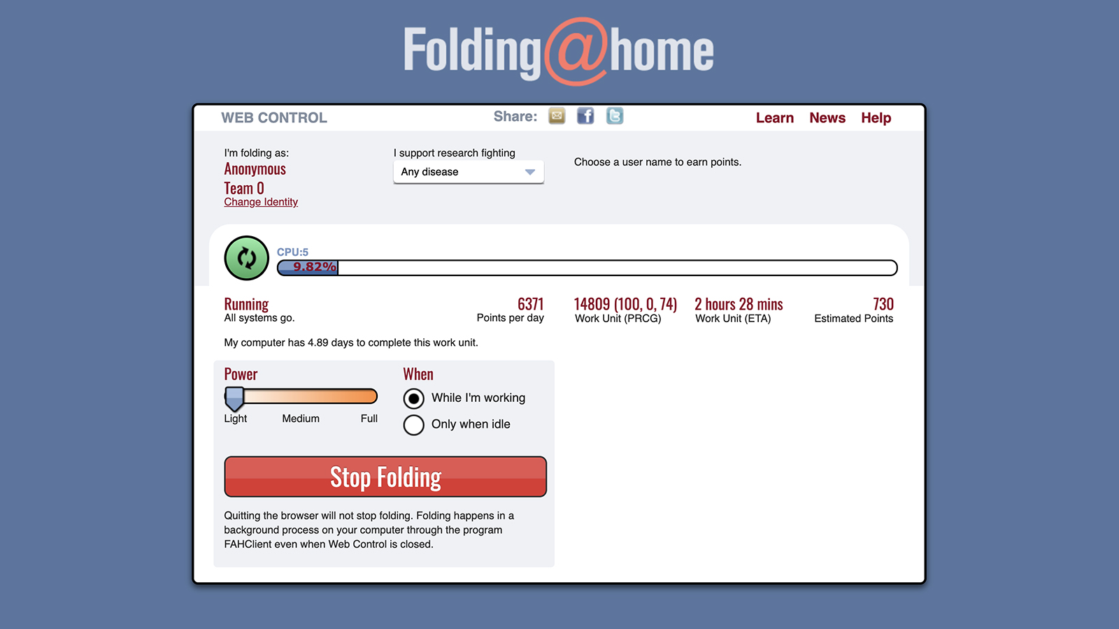 Screenshot: Folding@home