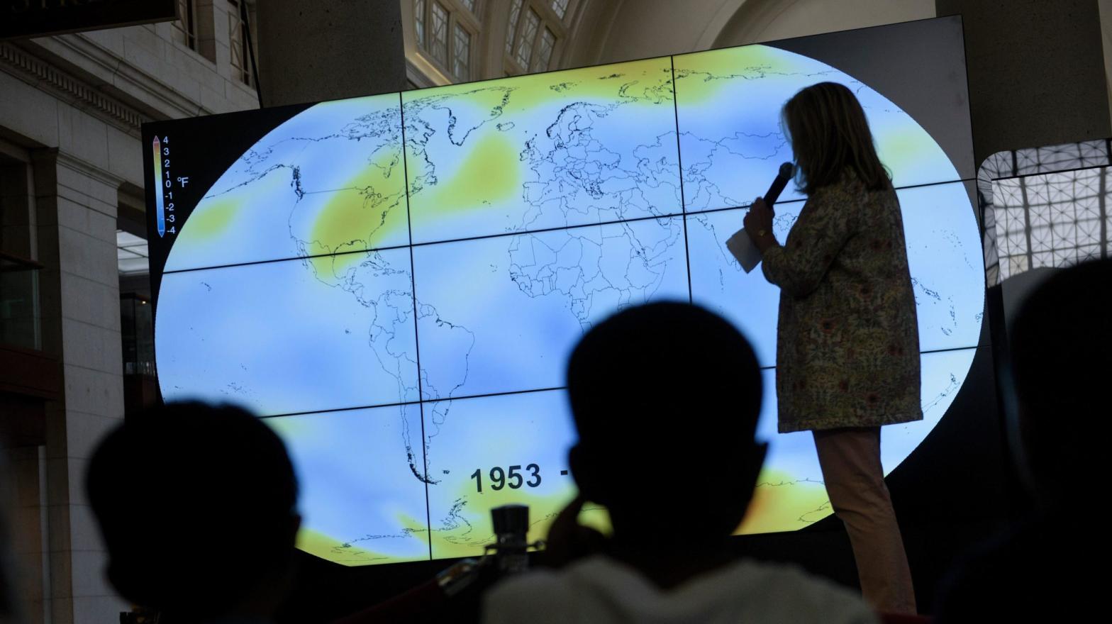 Students watch a presentation at an event sponsored by NASA to celebrate Earth Day on April 22, 2016, in Washington, DC. (Photo: Brendan Smialowski / AFP, Getty Images)