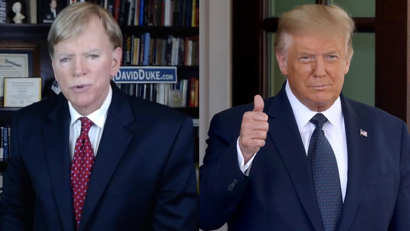Famous white supremacist David Duke (left) and even more famous white supremacist Donald Trump (right) (Image: Newsy YouTube screenshot/Getty Images, Getty Images)