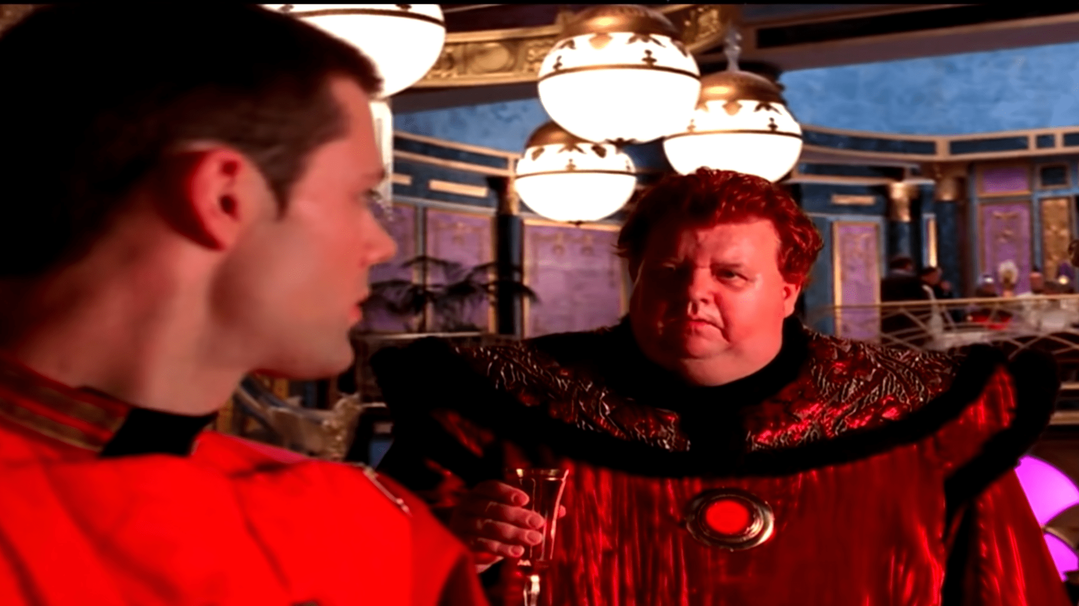 Baron Harkonnen (Ian McNeice) schemes for the throne with his nephew. (Image: Syfy)