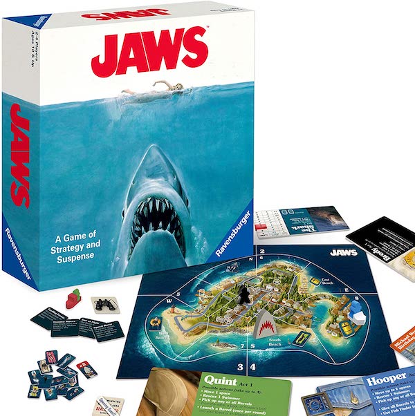 A look at the box art and board for Jaws. (Image: Ravensburger)
