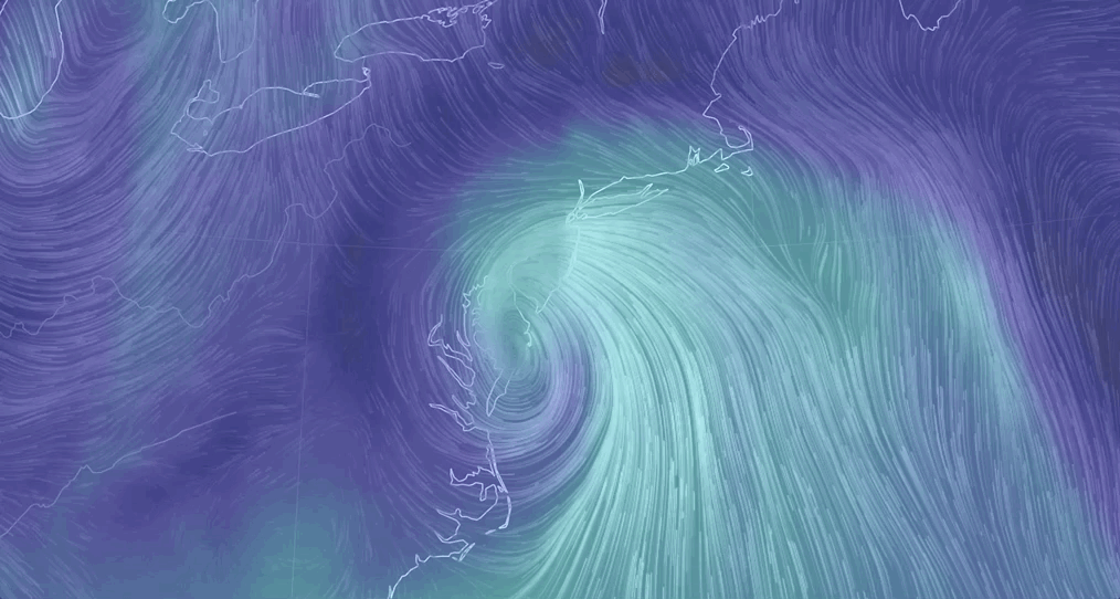 A forecast for Tropical Storm Fay swirling off the Mid-Atlantic. (Image: Earth Wind Map)