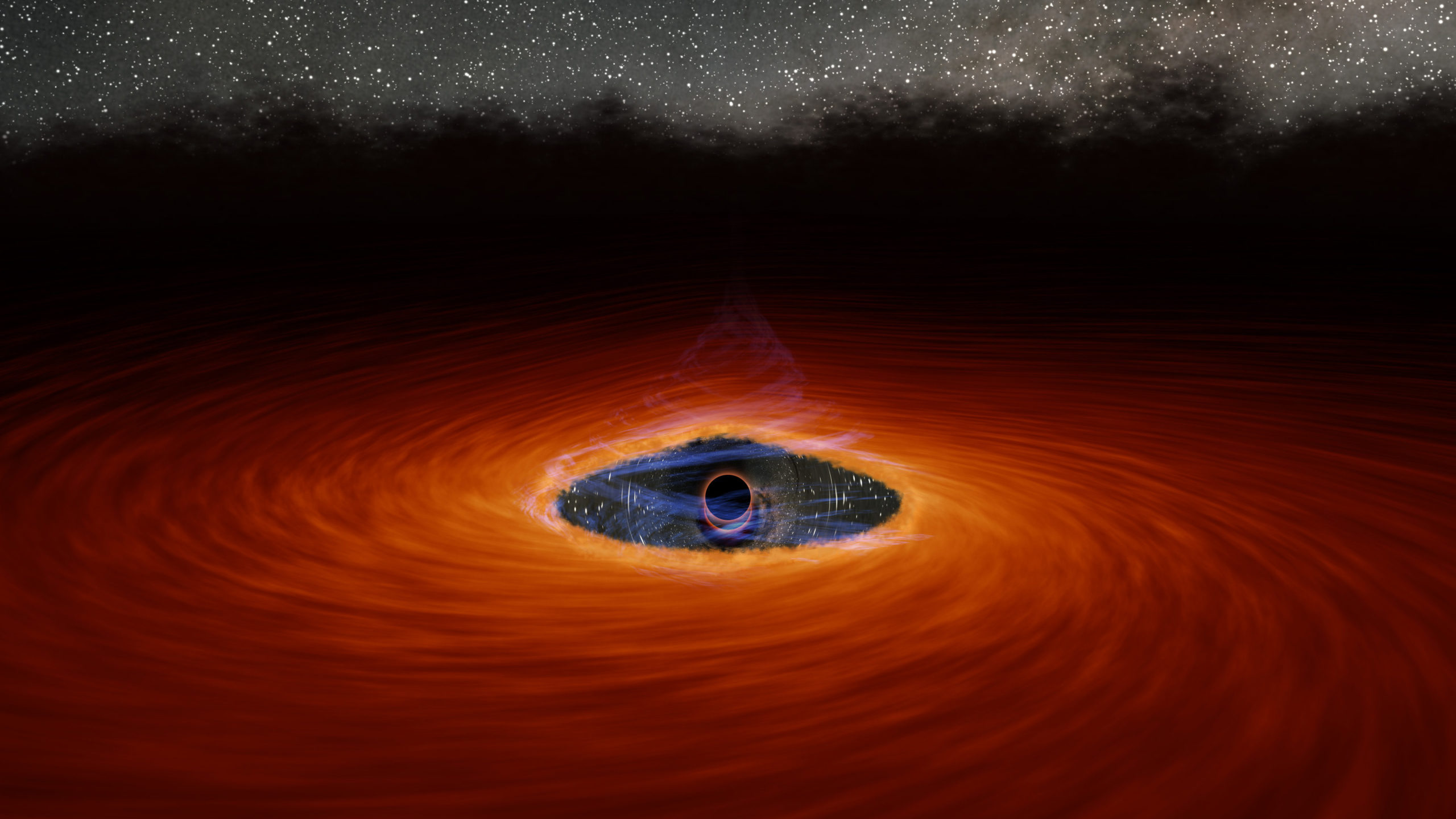 Artistic conception showing the destroyed corona and gap separating the black hole from the accretion disk.  (Image: NASA/JPL-Caltech)